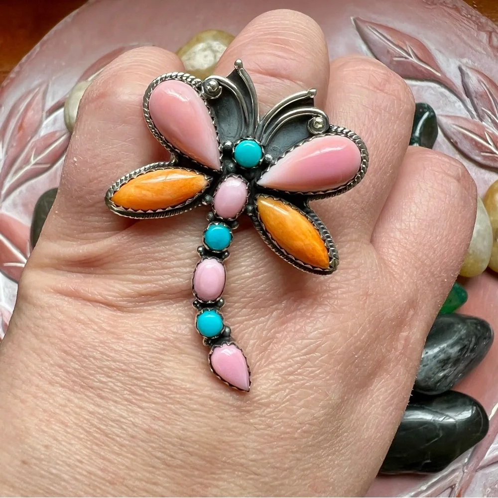 Multi Stone Sterling Silver Dragonfly Ring Size 8 - Picture 5 of 8